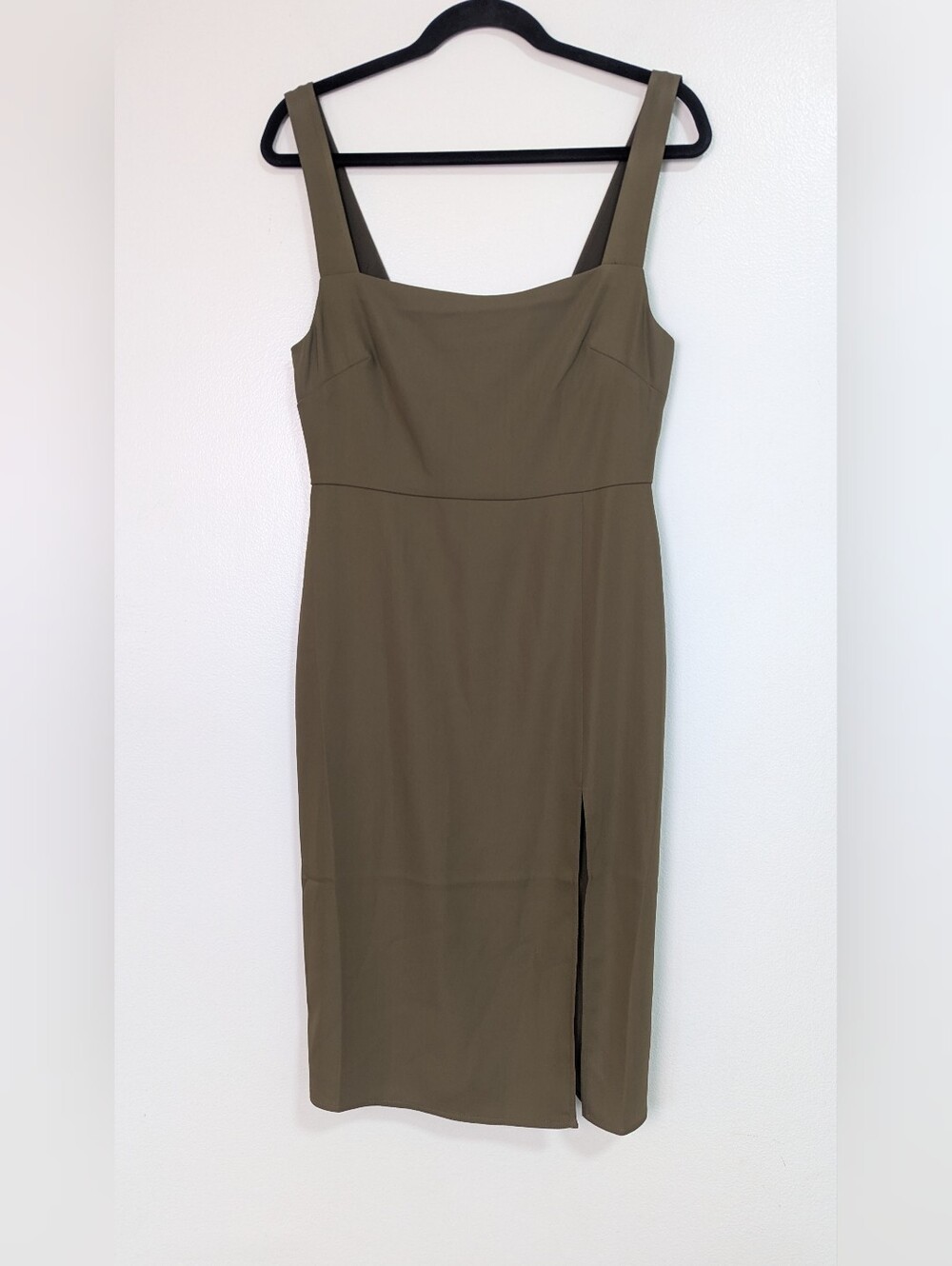 Aritzia Babaton Brown Olive Green Square Neck Slit Midi Dress Size 6
